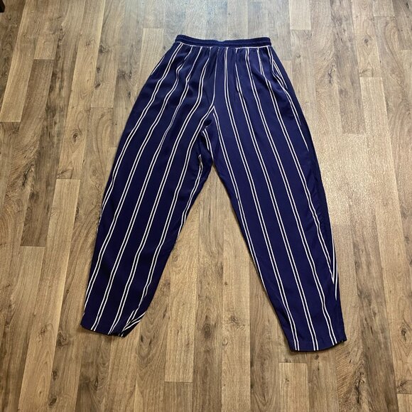 Vintage Inclinations Blue Striped Pants High Rise Tapered Size Large - Picture 3 of 6